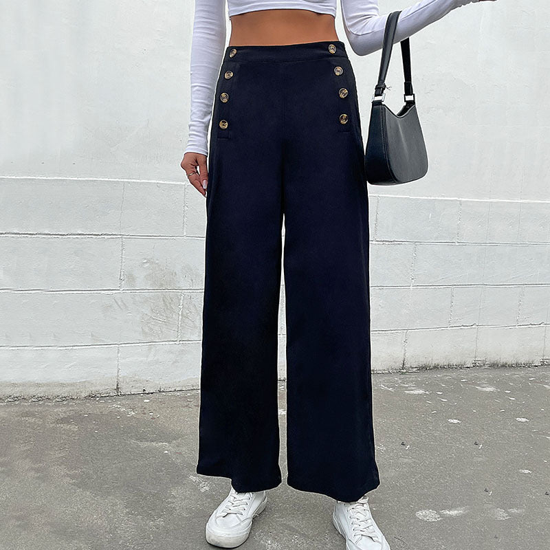 Women's wide-leg trousers with decorative buttons, size