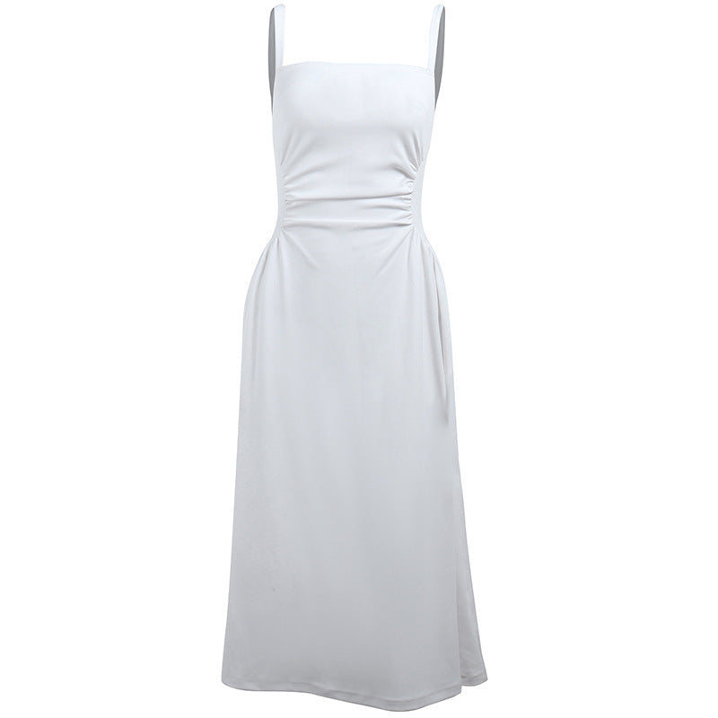 Elegantes Spaghettiträger-Midikleid für Damen mit figurbetonter Silhouette und raffinierten Drapierungen, Größe [size]
