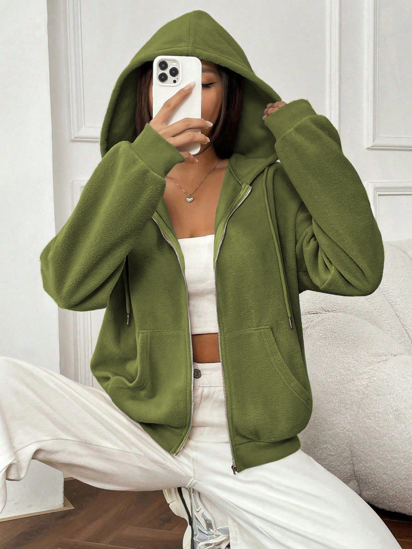 Damen-Fleecejacke mit Kapuze und Reißverschluss, Größe