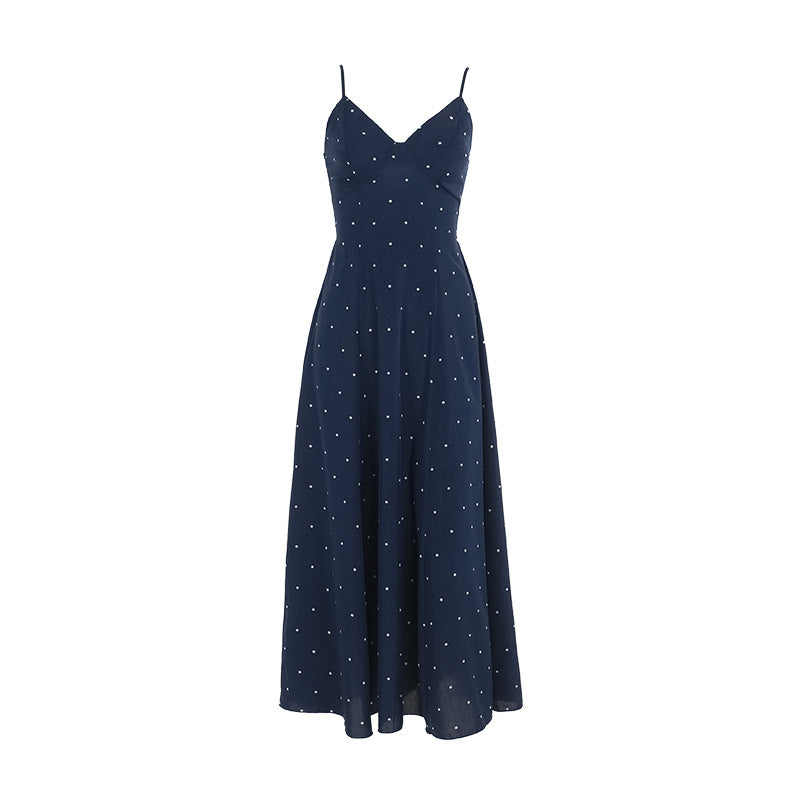 Women's midi dress with delicate spaghetti straps and polka dot design, size Valenzora