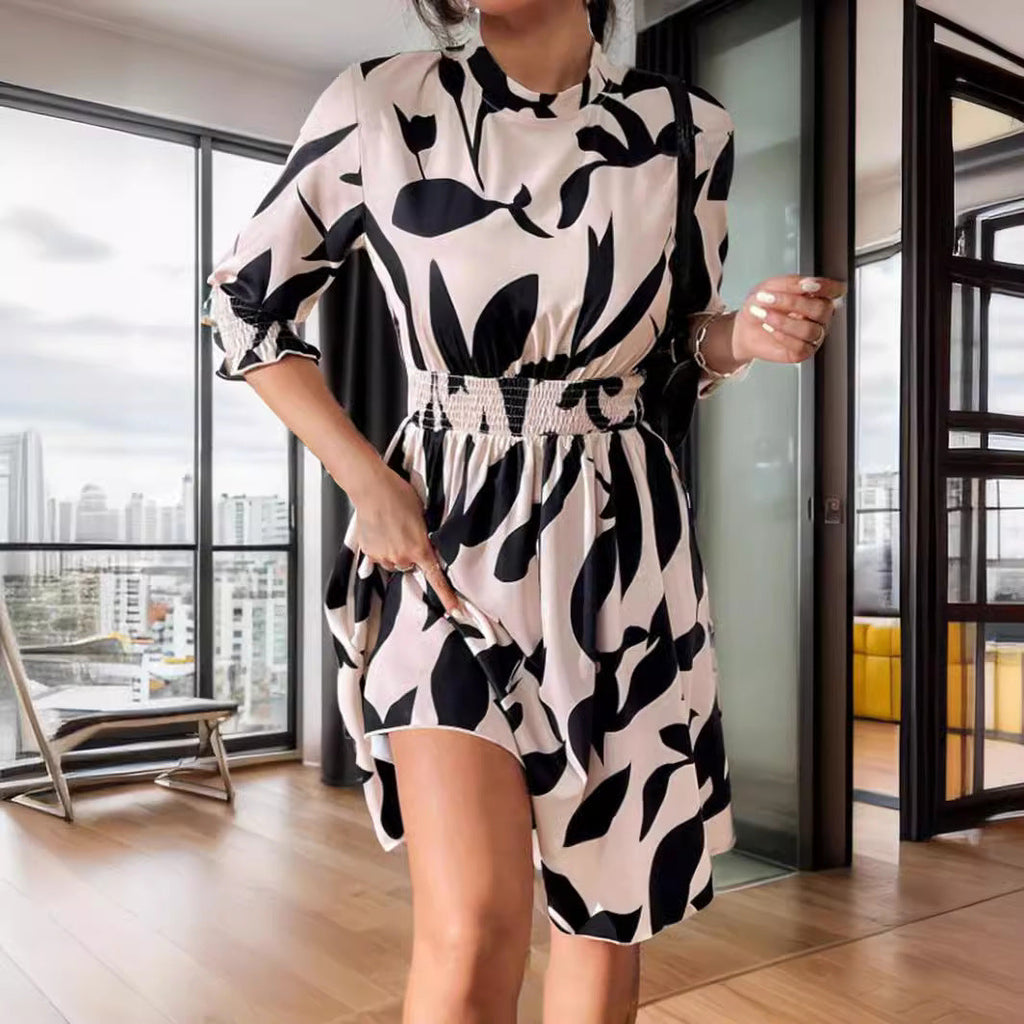 Valenzora | Printed three-quarter sleeve round neck dress