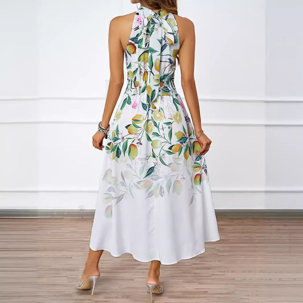 Damen-Midikleid mit Blumenmuster und asymmetrischem Saum, Größe