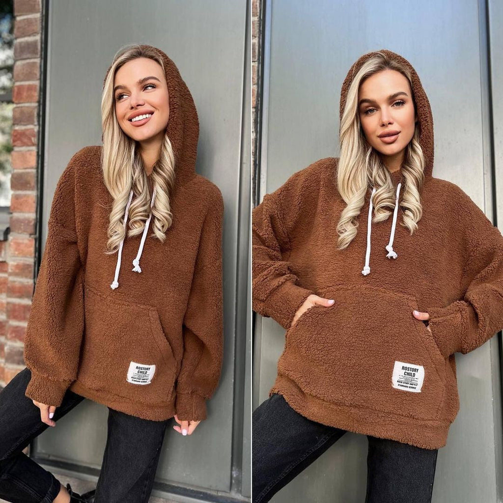 Damen Kuscheliger Fleece-Kapuzenpullover, Größe