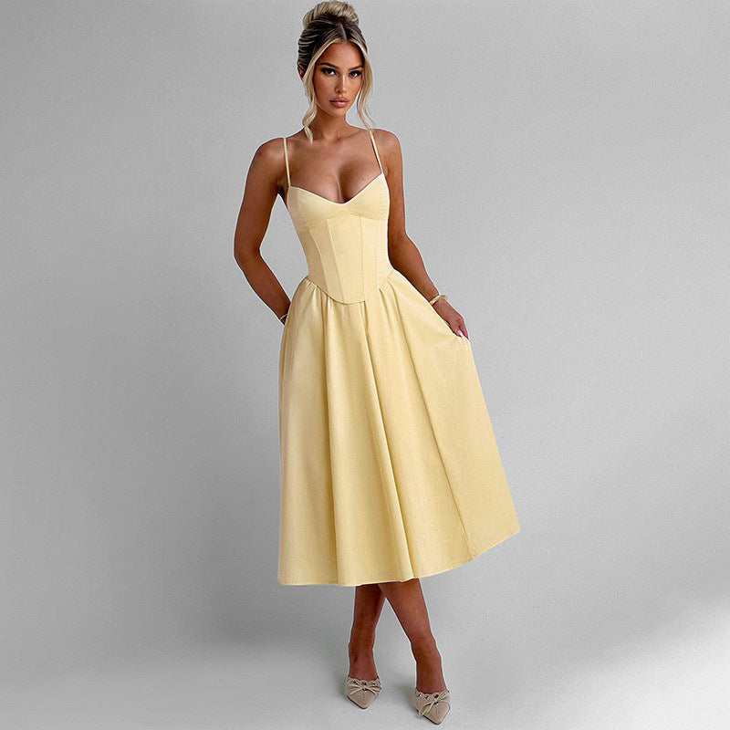 Damen-Midikleid mit figurbetontem Oberteil und schwingendem Rock, Größe [size]