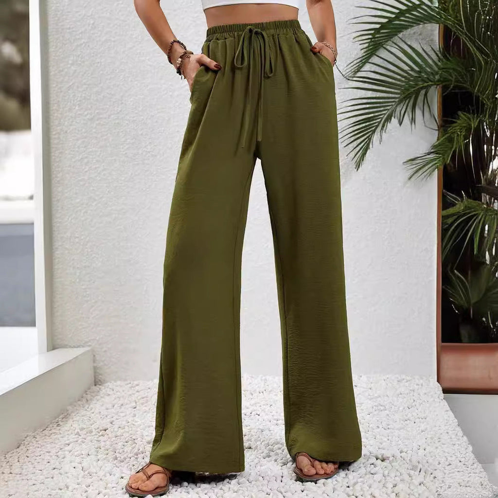 Women's casual, wide-legged leisure trousers with elasticated waistband and side pockets, size S