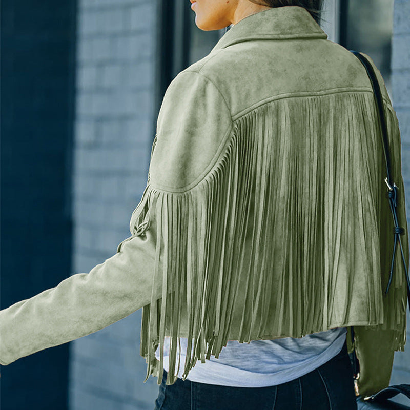 Women's fringed jacket made of high-quality suede blend, size Valenzora