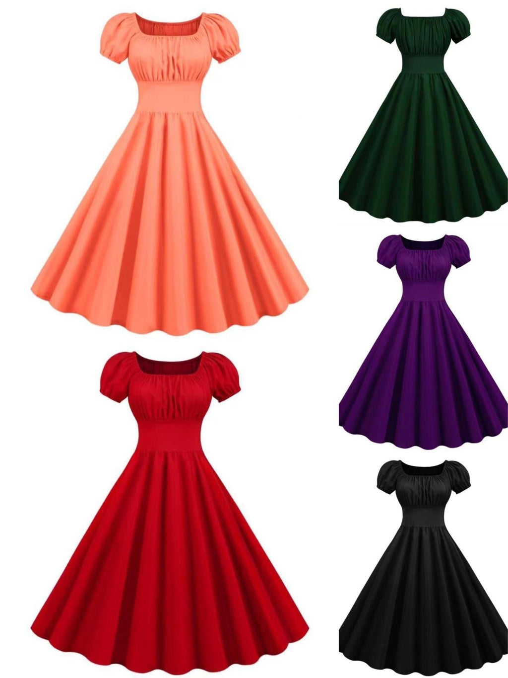 Women's vintage dress with puff sleeves and swing skirt, size