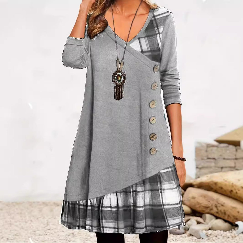 Valenzora | Classic Look Checked Long Sleeve Dress