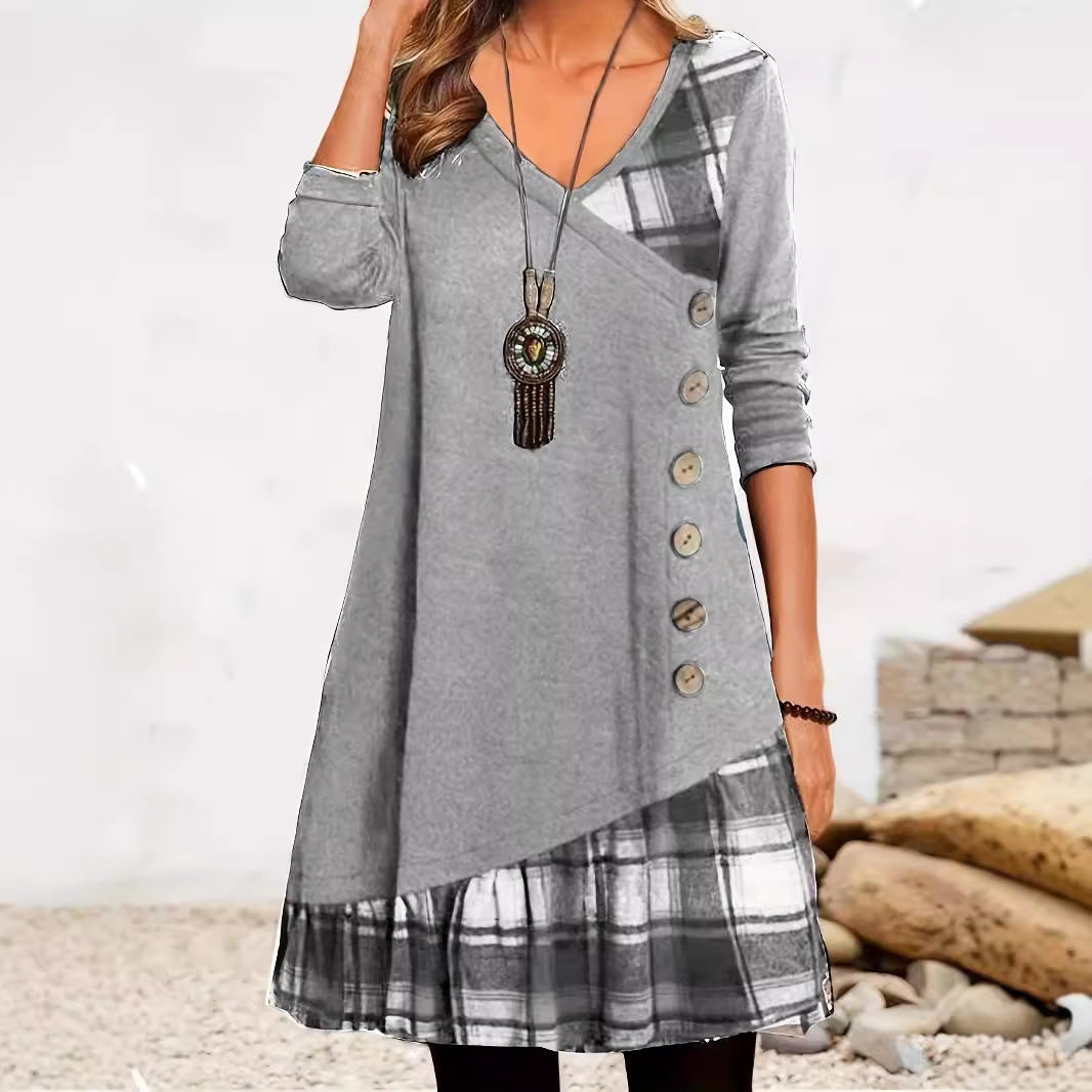 Valenzora | Classic Look Checked Long Sleeve Dress