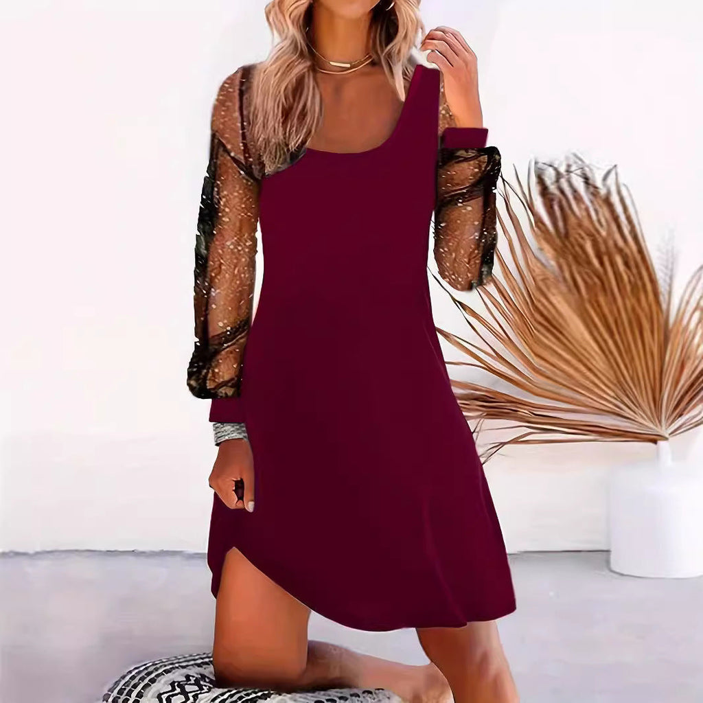 Women's asymmetrical dress with sheer puff sleeves and shimmering accents Valenzora