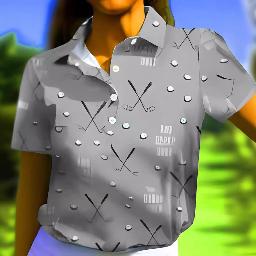 Damen-Kurzarmshirt mit modischem Golf-Print und bequemem Schnitt, Größe S