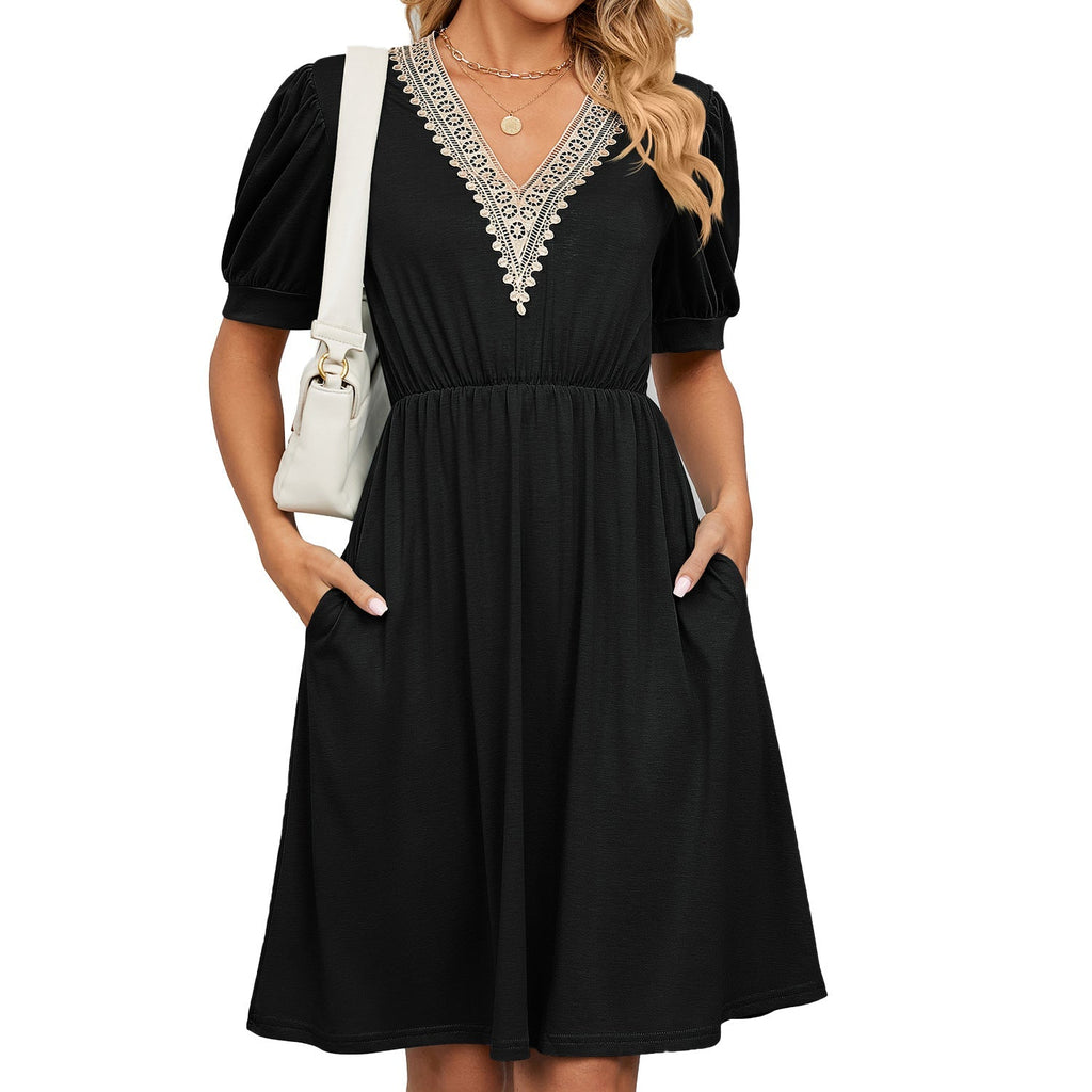 Damen-Midikleid mit elegantem V-Ausschnitt und Rüschendetails, Größe