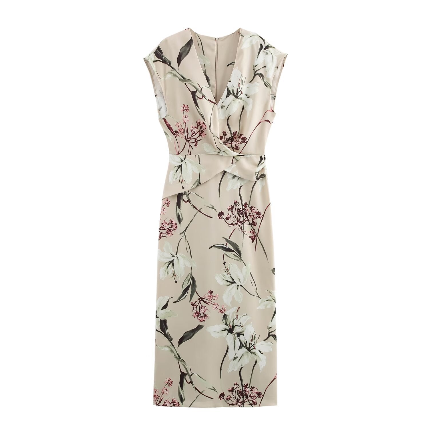 Valenzora | Midikleid mit V-Ausschnitt und strukturiertem Blumenmuster