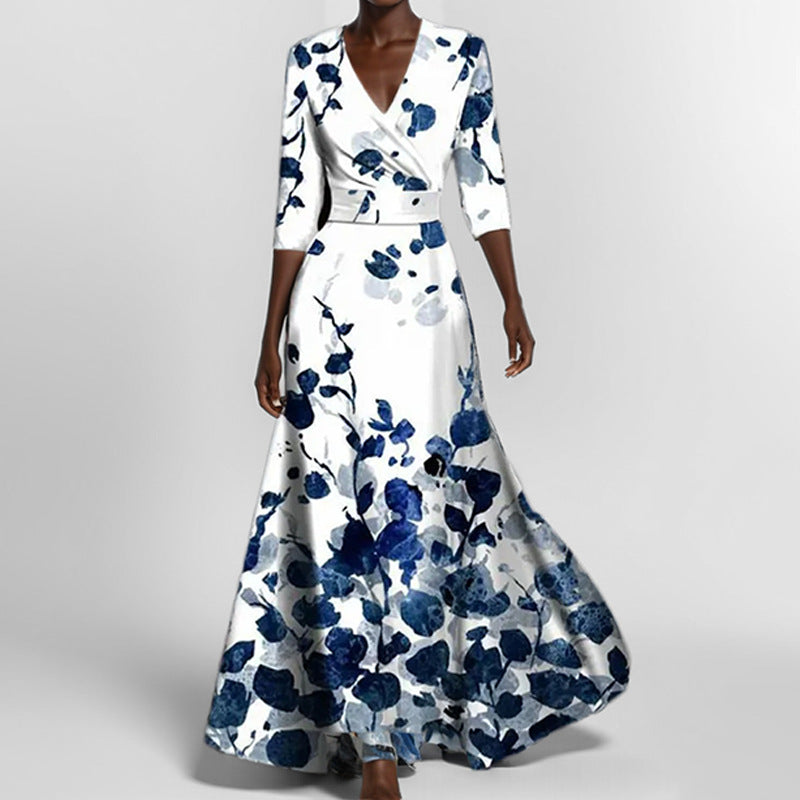 Valenzora | Elegantes V-Ausschnitt-Kleid mit Druck und Schößchen