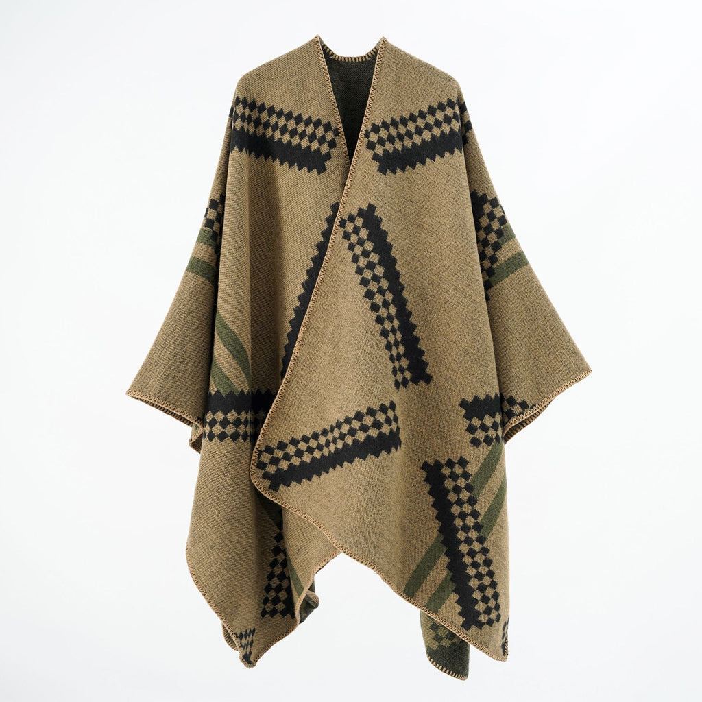 Women's wrap poncho with a modern geometric pattern and high-quality workmanship, size [size missing]