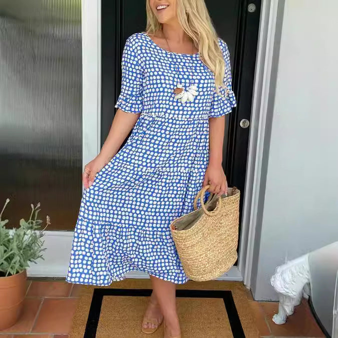 Valenzora | Sommerliches Rundhals-Kurzarmkleid mit Druck