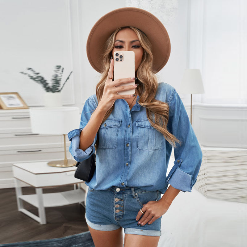 Damen-Jeanshemdbluse mit praktischen Brusttaschen und klassischem Schnitt, Größe S