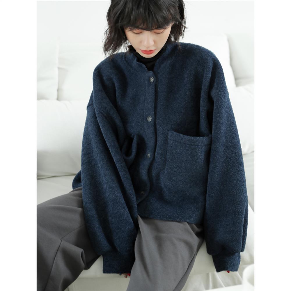 Valenzora lässige Langarmjacke in Blau mit Taschen