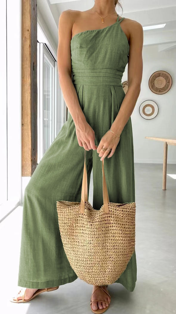 Damen-Jumpsuit mit weitem Bein und eleganten Spaghettiträgern, Größe