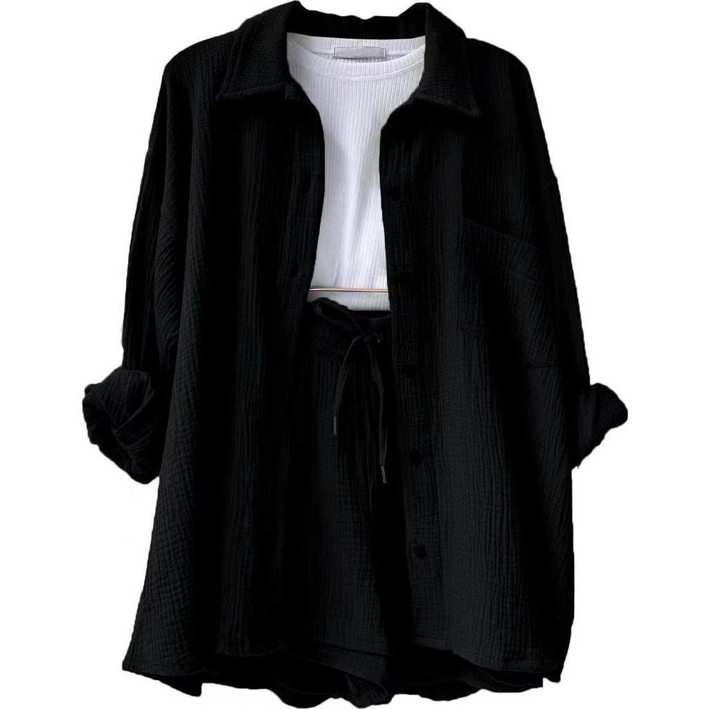 Women's casual summer outfit with modern button placket and elastic waistband, size S