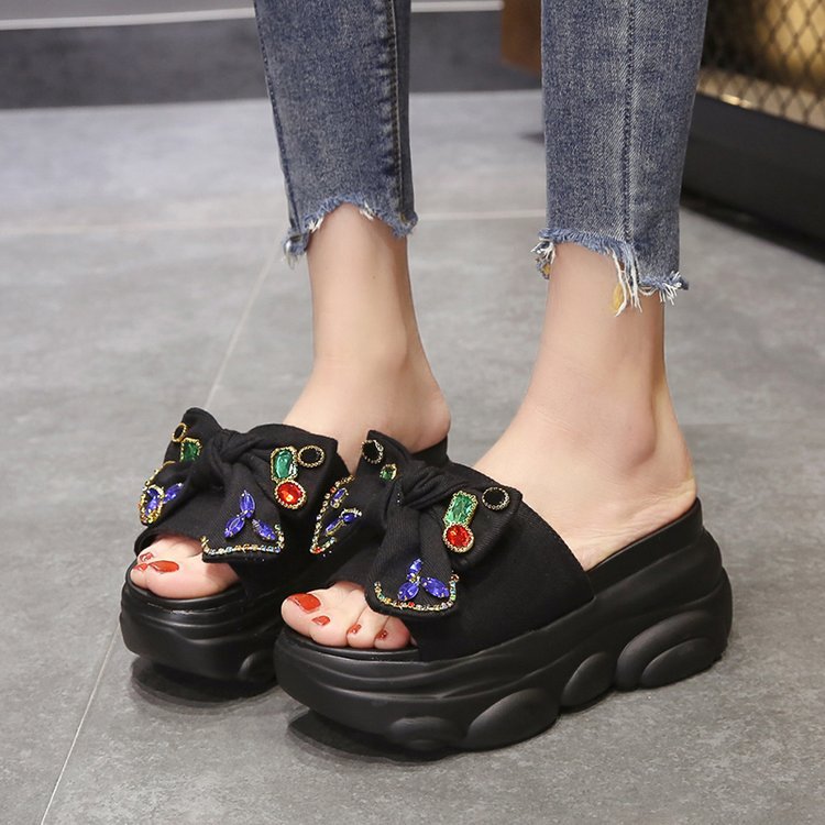 Damen-Plateau-Mules mit Zierschleife und Strass-Design, Größe Valenzora