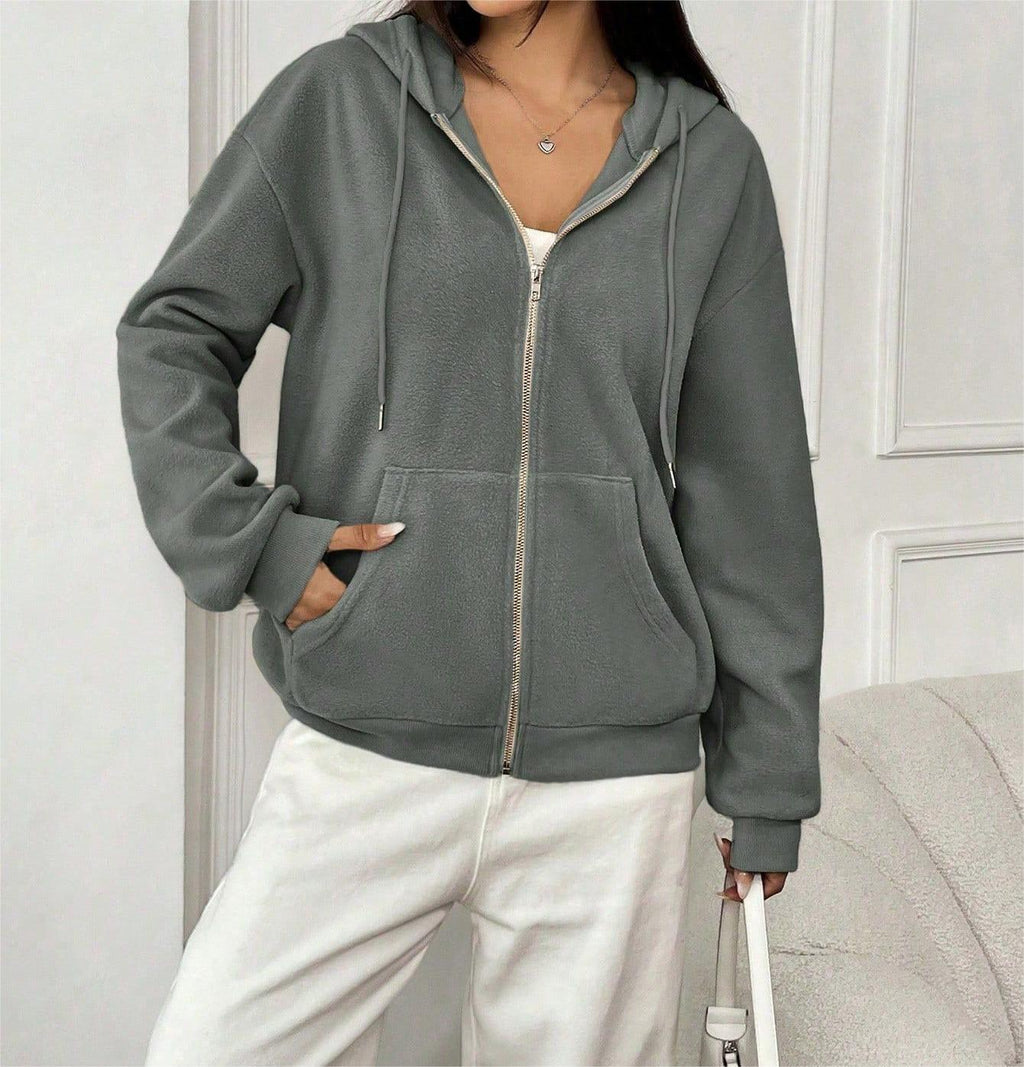 Damen-Fleecejacke mit Kapuze und Reißverschluss, Größe