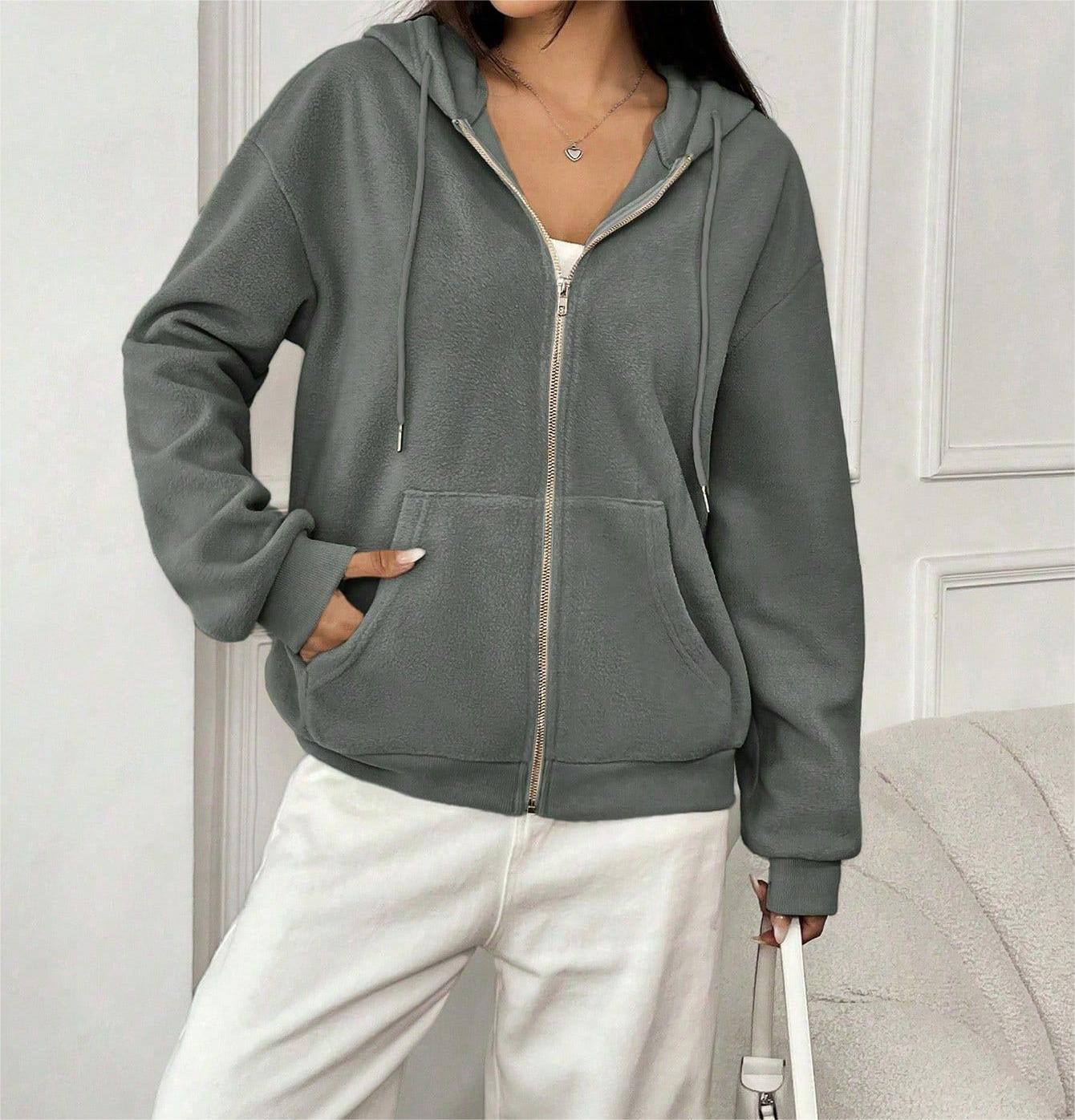 Damen-Fleecejacke mit Kapuze und Reißverschluss, Größe