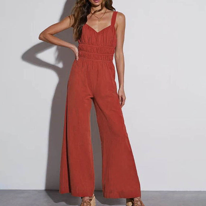Eleganter Damen-Jumpsuit mit weitem Bein und verstellbaren Trägern, Größe