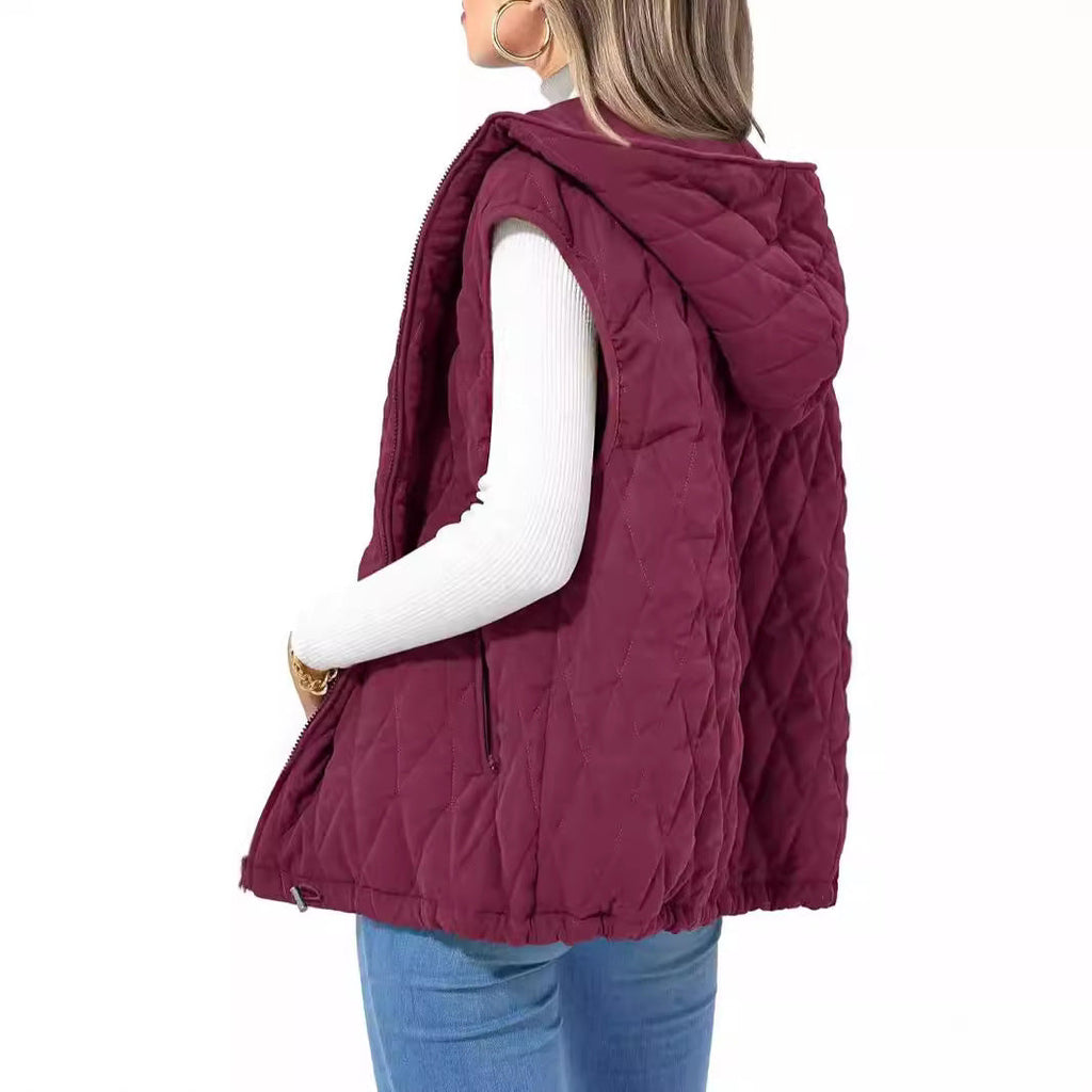 Women's quilted hoodie vest with practical pockets, size S