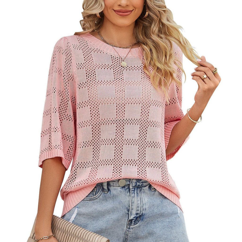 Damen luftiges Stricktop mit lockerer Passform und modernem Lochmuster, Größe