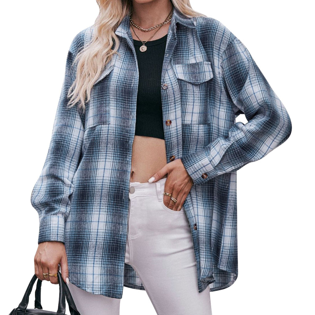 Women's checked shirt with button-up front design and casual knot detail, size Valenzora