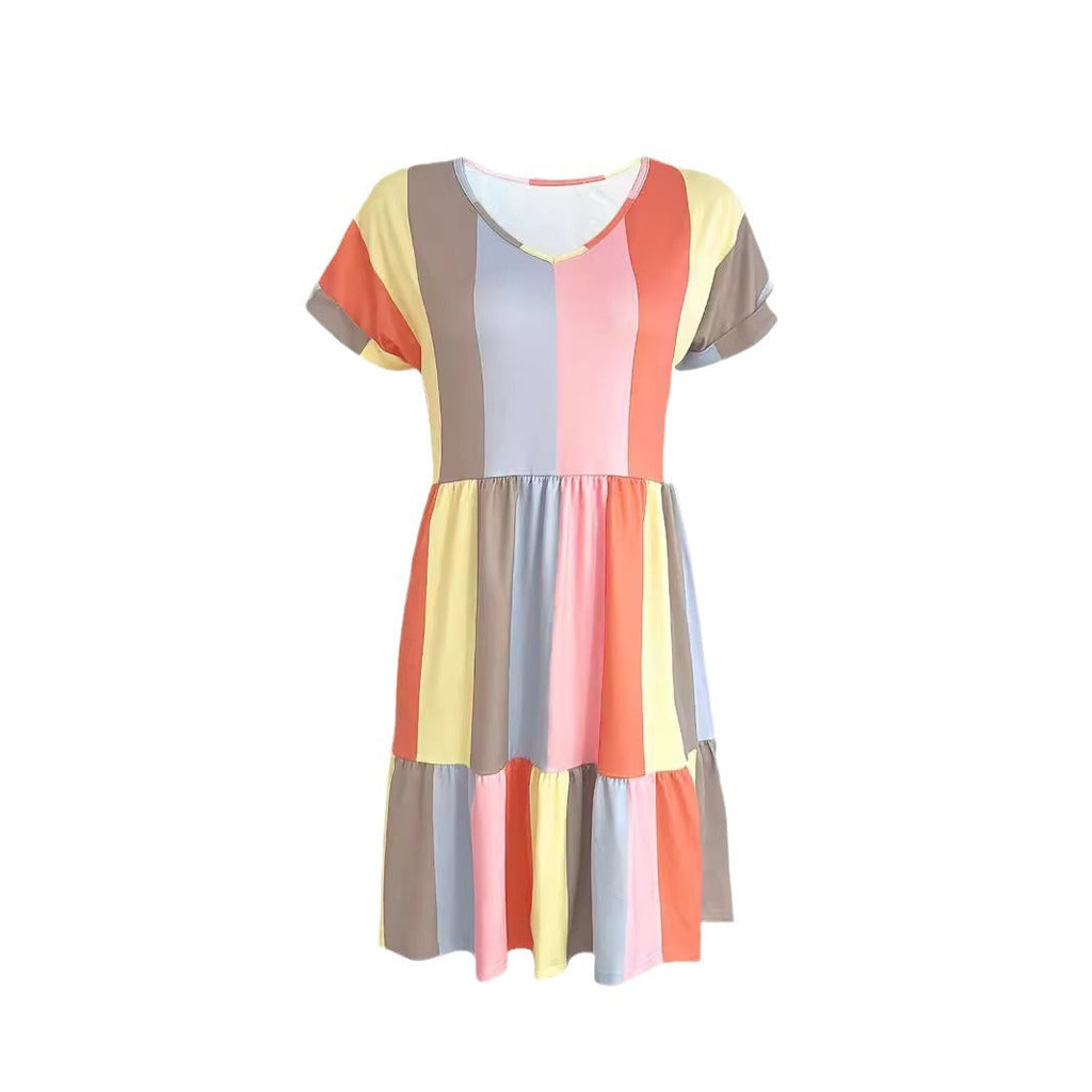 Damen Freizeitkleid mit farbenfrohem Streifenmuster und fließendem Design Drune