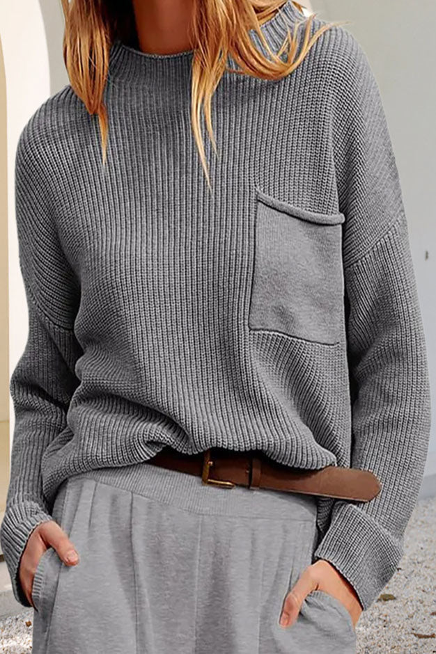 Valenzora Relaxed Long Sleeve Pocket Knit Sweatshirt