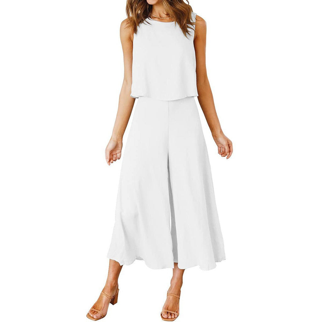 Luftiger Damen-Jumpsuit mit weitem Bein und ärmellosem Design, Größe S