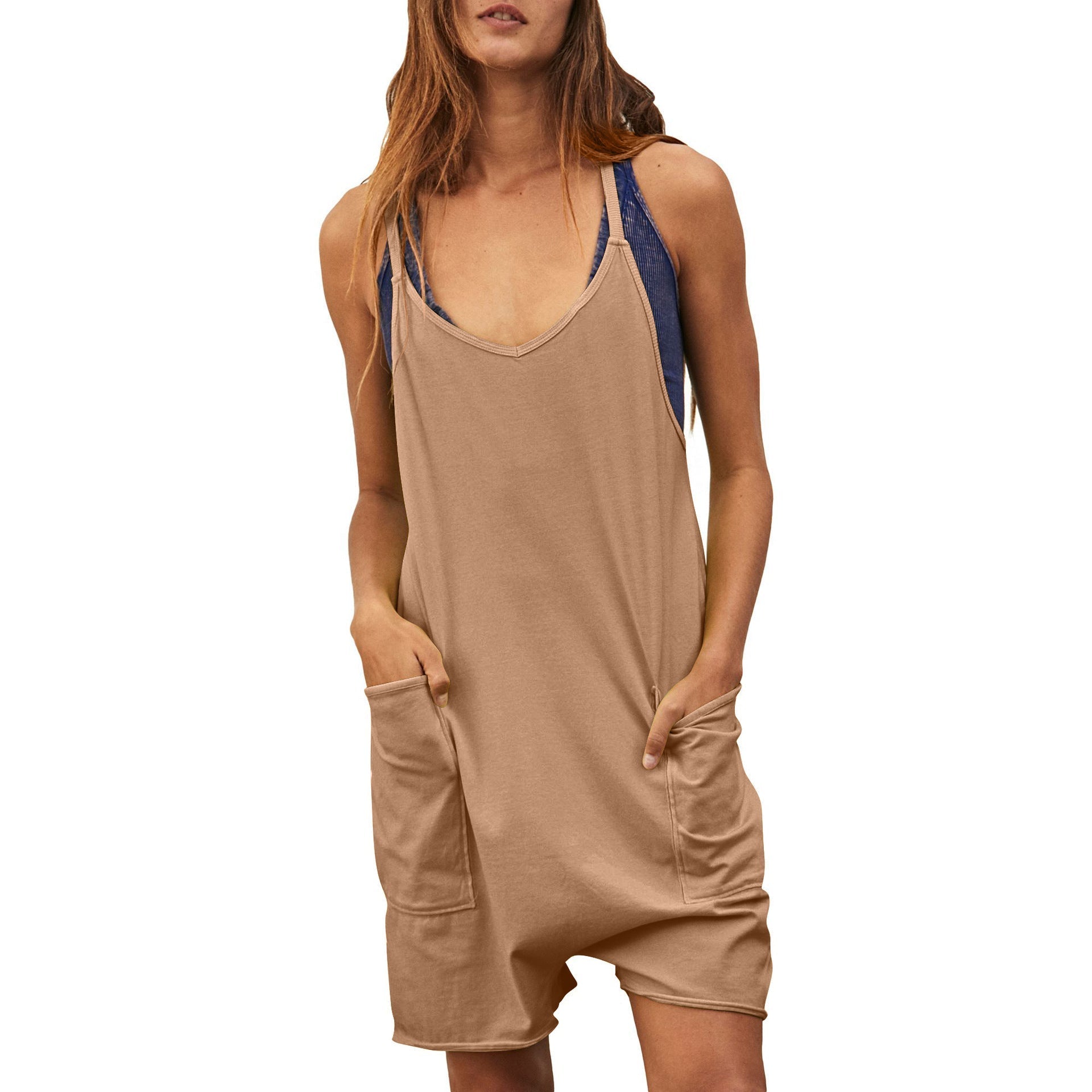 Women's comfortable jumpsuit with a deep neckline and practical pockets, size [size missing]