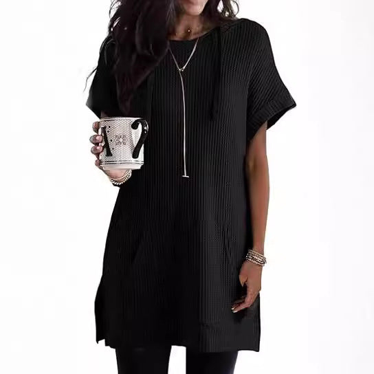 Women's casual hoodie dress with practical kangaroo pocket and relaxed fit, size S