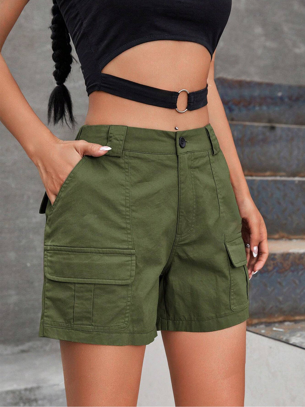 Damen Cargo-Shorts mit praktischen Seitentaschen und bequemer Passform, Größe S