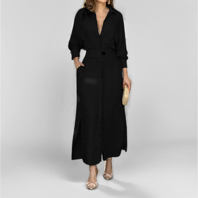 Women's shirt dress with deep V-neck and elegant button detail Drune