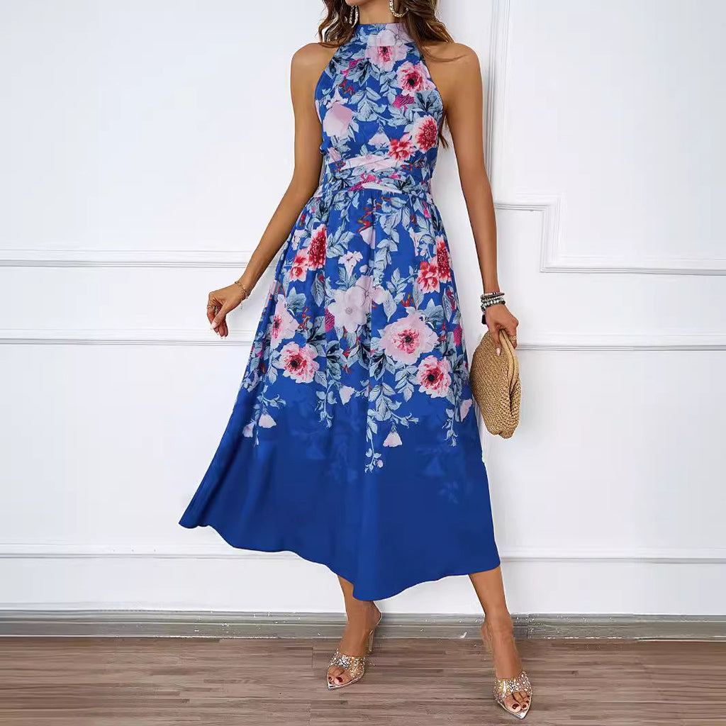 Damen-Midikleid mit Blumenmuster und asymmetrischem Saum, Größe