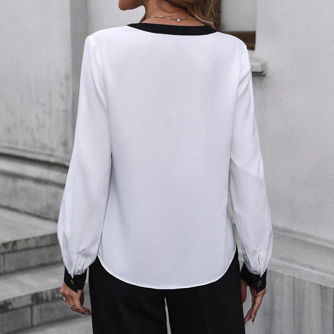 Valenzora | Collar Button Long-sleeved Shirt Top