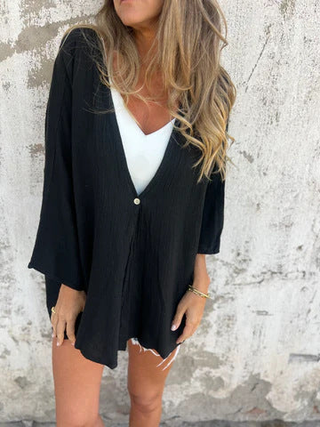 Lässiger Damen-Kimono mit tiefem V-Ausschnitt und weiten Ärmeln, Größe [size missing]