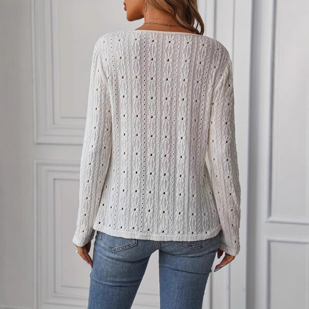 Valenzora | Long-sleeved knit jacquard button-up top
