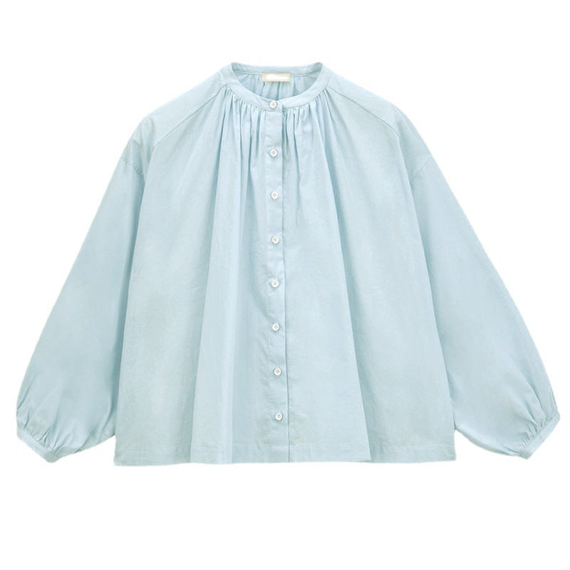Women's blouse with high collar and elegant button placket, size