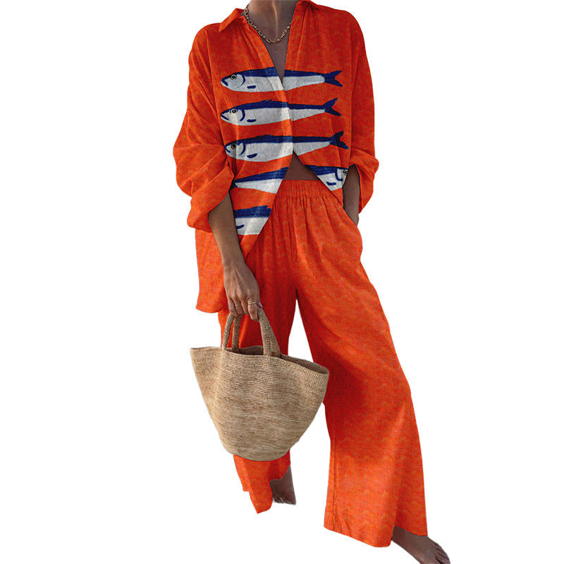 Women's casual set with striped top and wide-leg trousers, size Valenzora