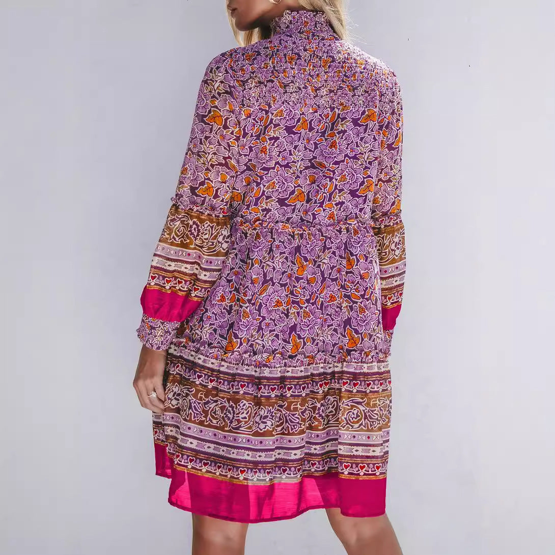 Damen-Midikleid im Boho-Stil mit elastischem Bund und voluminösen Ärmeln, Größe [Größe fehlt]