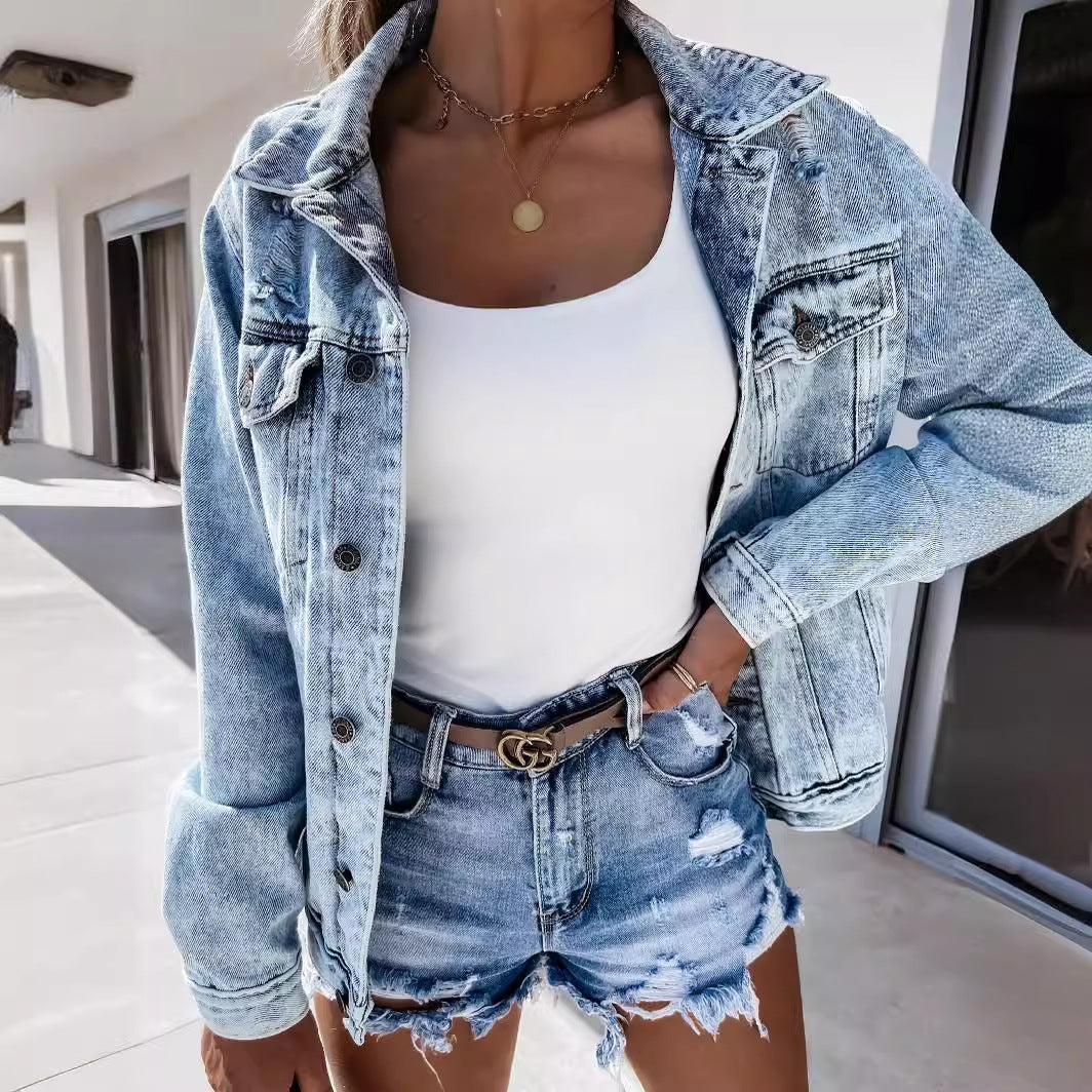 Women's destroyed denim shorts