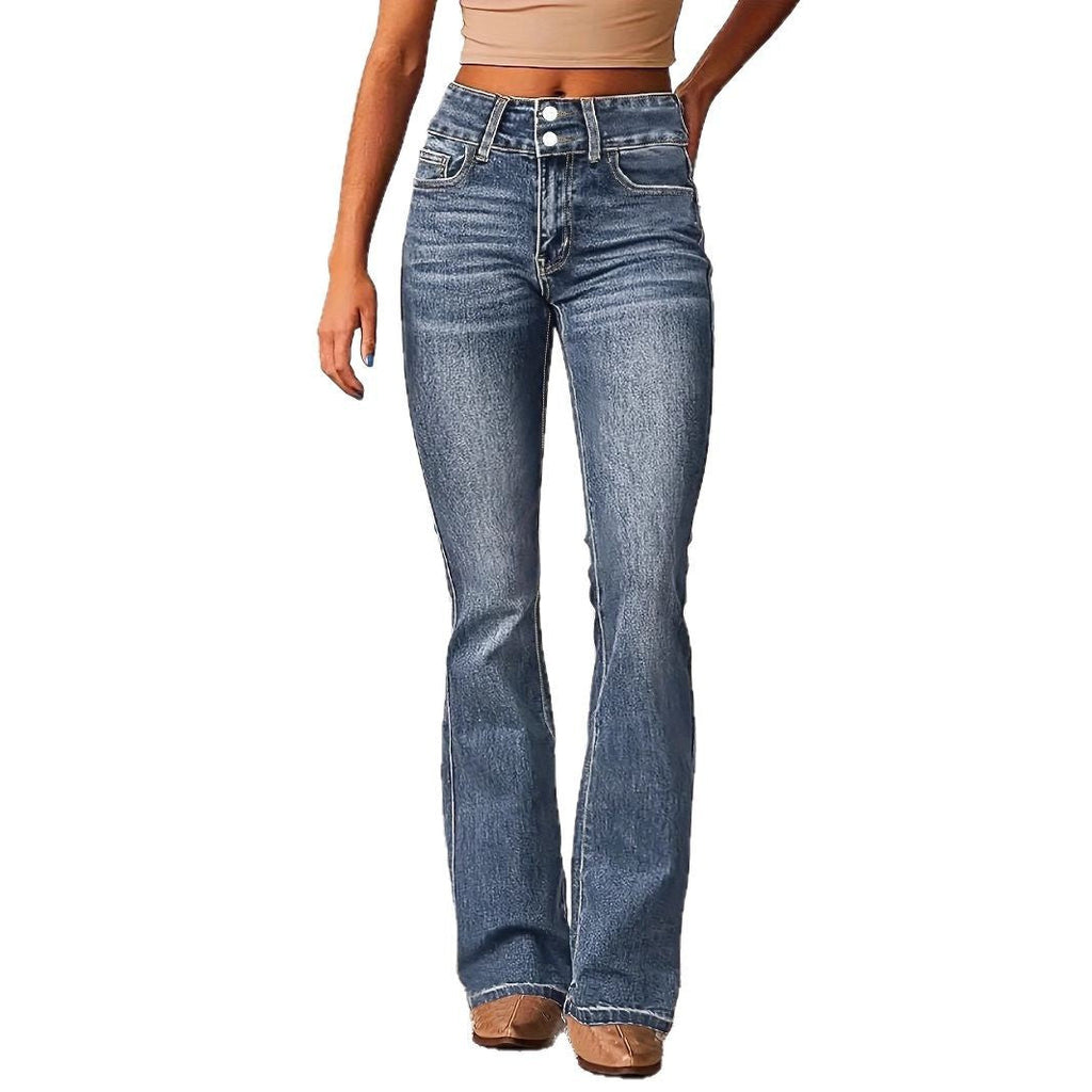 Damen Bootcut Jeans mit hoher Taille und modischen Details, Größe [size missing]