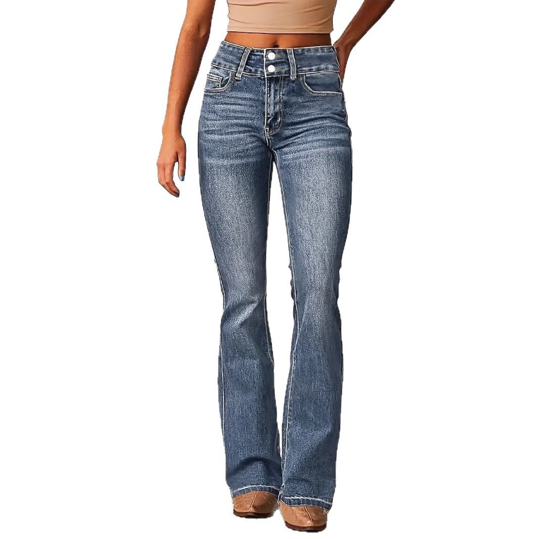 Damen Bootcut Jeans mit hoher Taille und modischen Details, Größe [size missing]