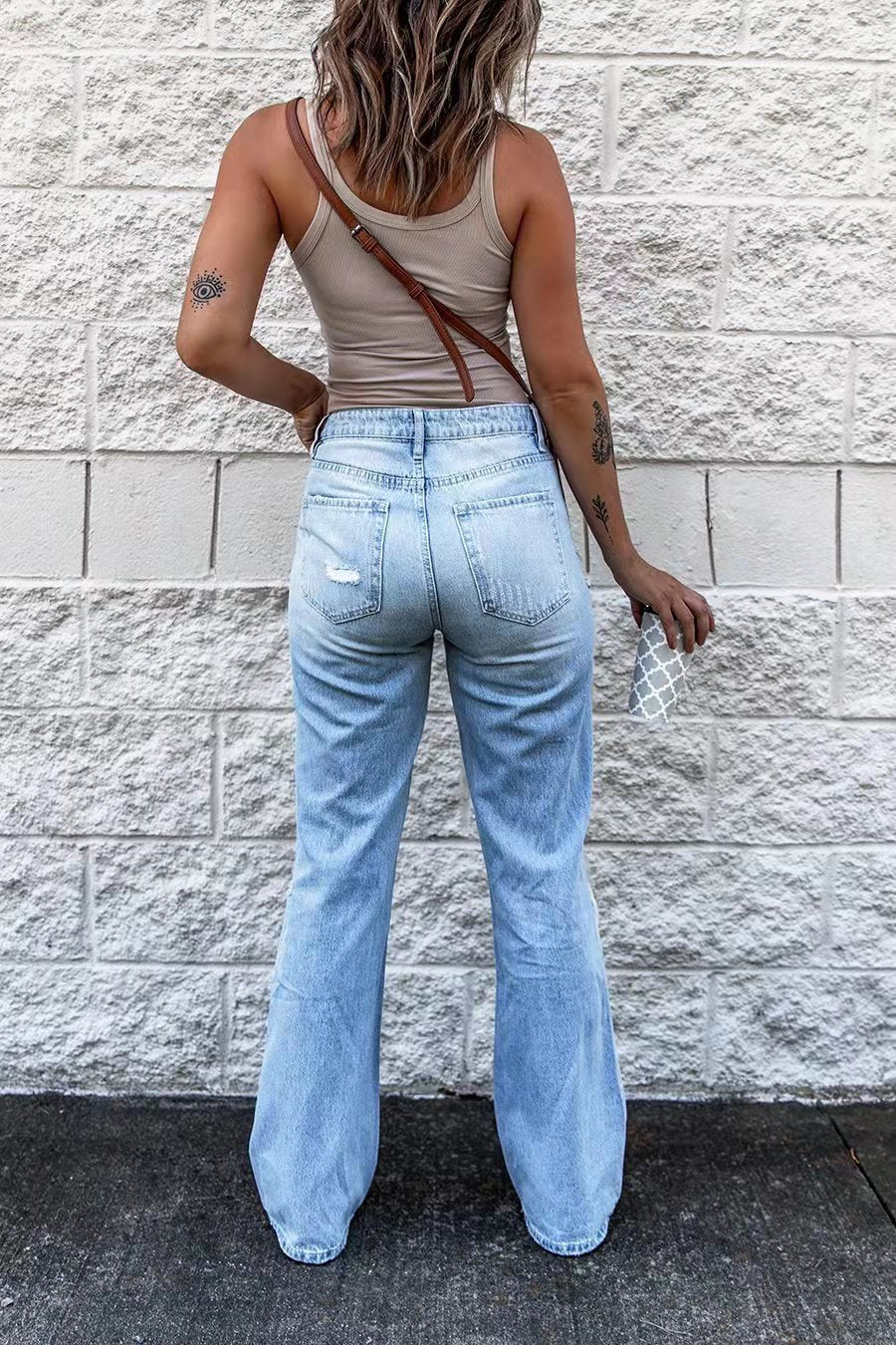 Valenzora | Damen High Waist Ripped Wide Leg Jeans