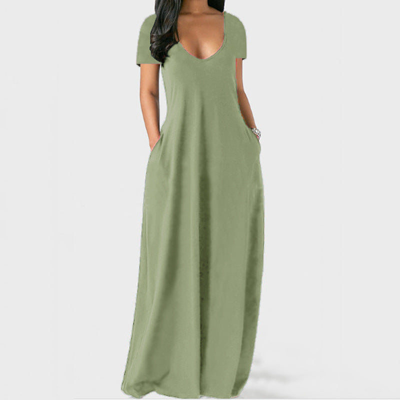 Valenzora | U-neck short sleeve loose fit maxi dress